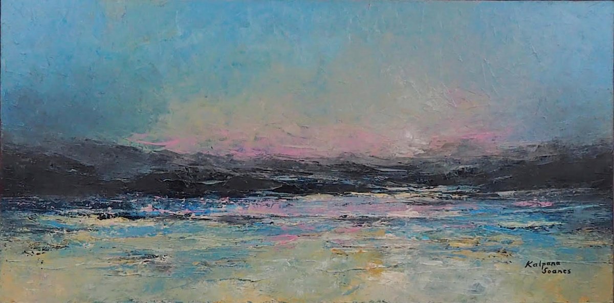 Impressionistic Landscape Oil Painting By Kalpana Soanes, 39 X 20", Highland Hope Iii, Original Artwork