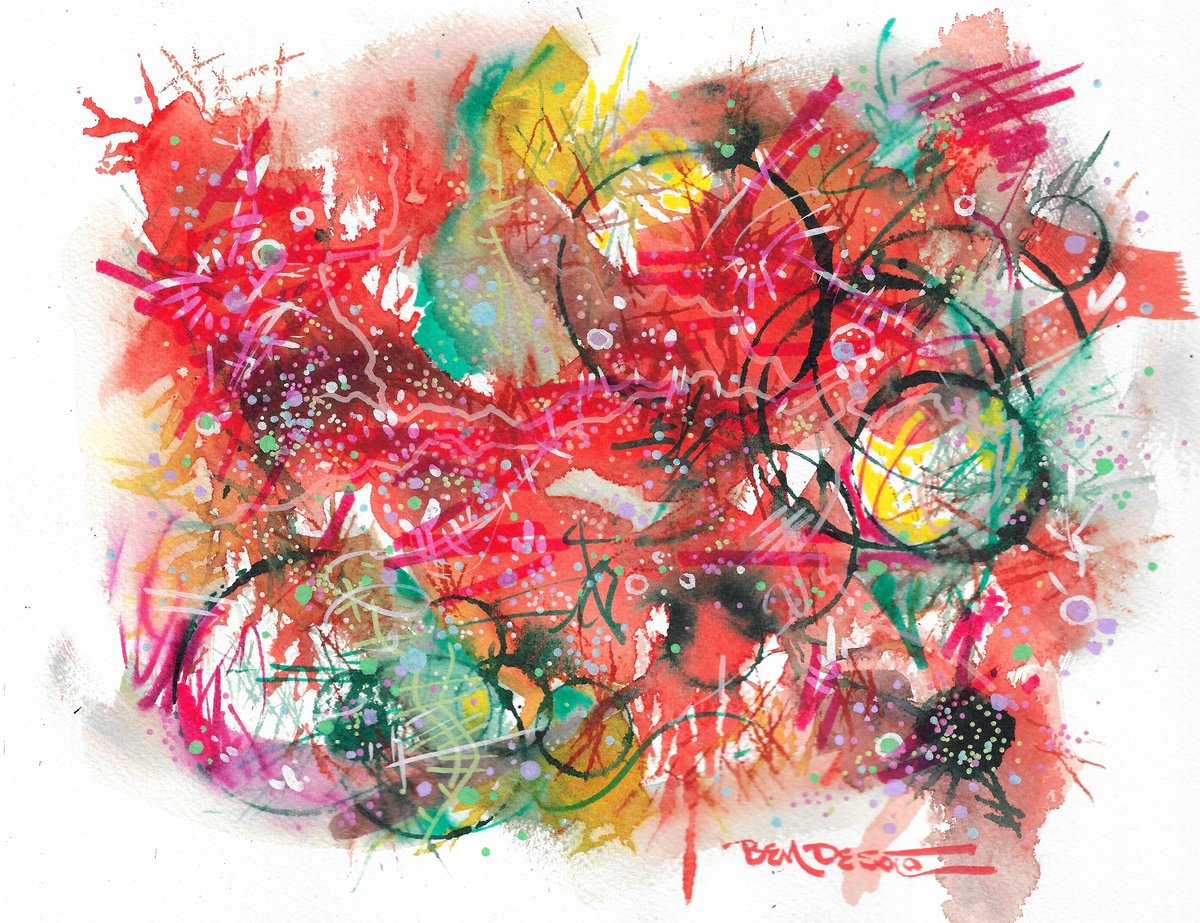 Abstract Painting By Ben De Soto, 12 X 9, Red Abstract, Original Artwork