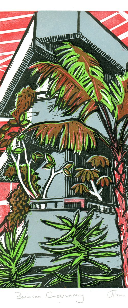 Barbican Conservatory Limited Edition linocut No.6 by Fiona Horan