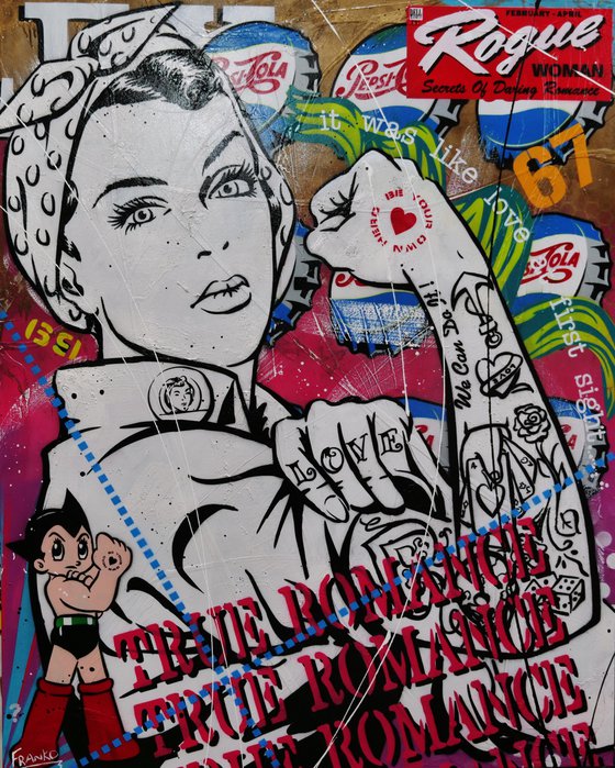 Rosie Romancing 120cm x 150cm Rosie The Riveter Textured Urban Pop Art