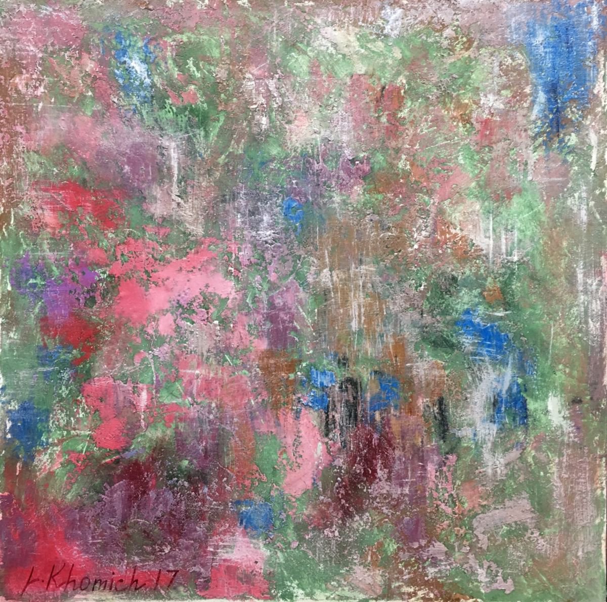 Abstract painting Spring colors 70x70cm Modern Art by Leo Khomich