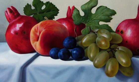 Still life with autumn fruits(50x40cm, oil painting, ready to hang)