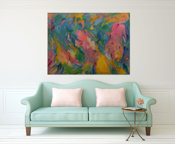 MOONLIGHT - abstarct nude art, original oil painting, large size, pastel colours