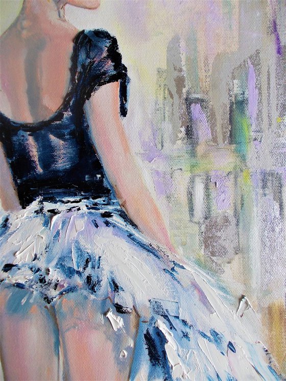 On Pointe  - Original mixed media ballerina painting