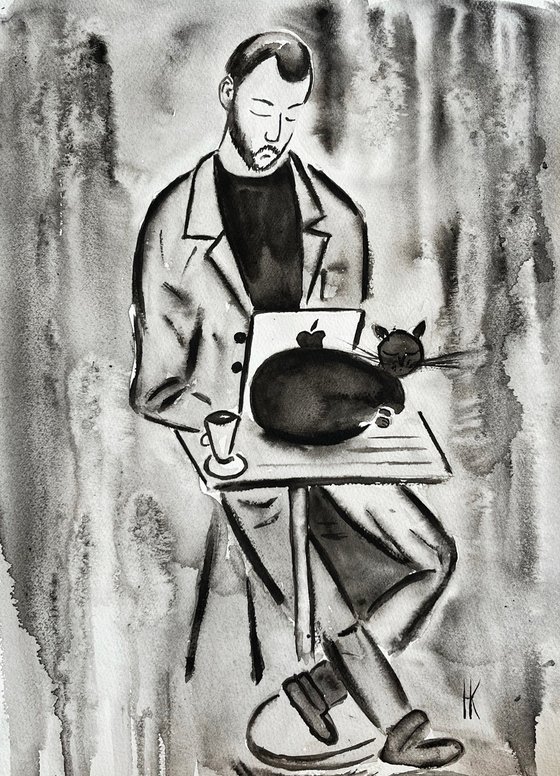 Man and Cat Painting