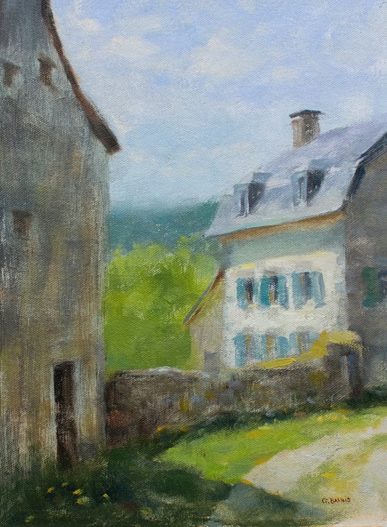 Old French House and Barn in Creuse France, impressionist oil painting