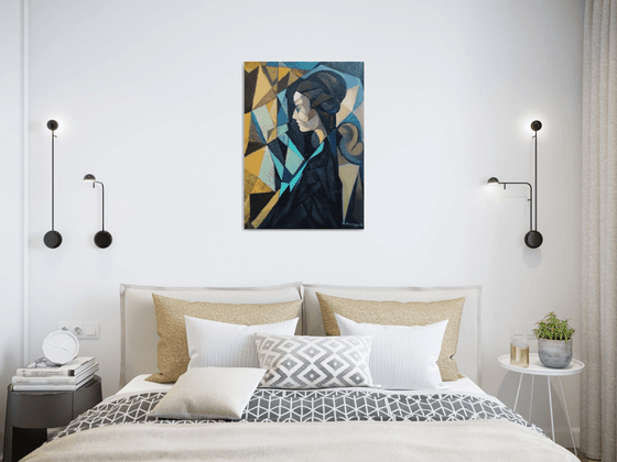Penelope (50x70cm, cubism, oil painting, ready to hang)