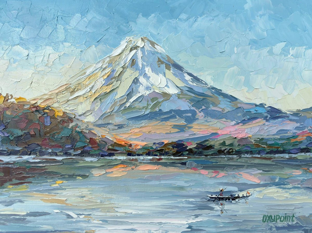 Impressionistic Landscape Oil Painting By Oxypoint, 16 X 12", "Mount Fuji", Original Artwork