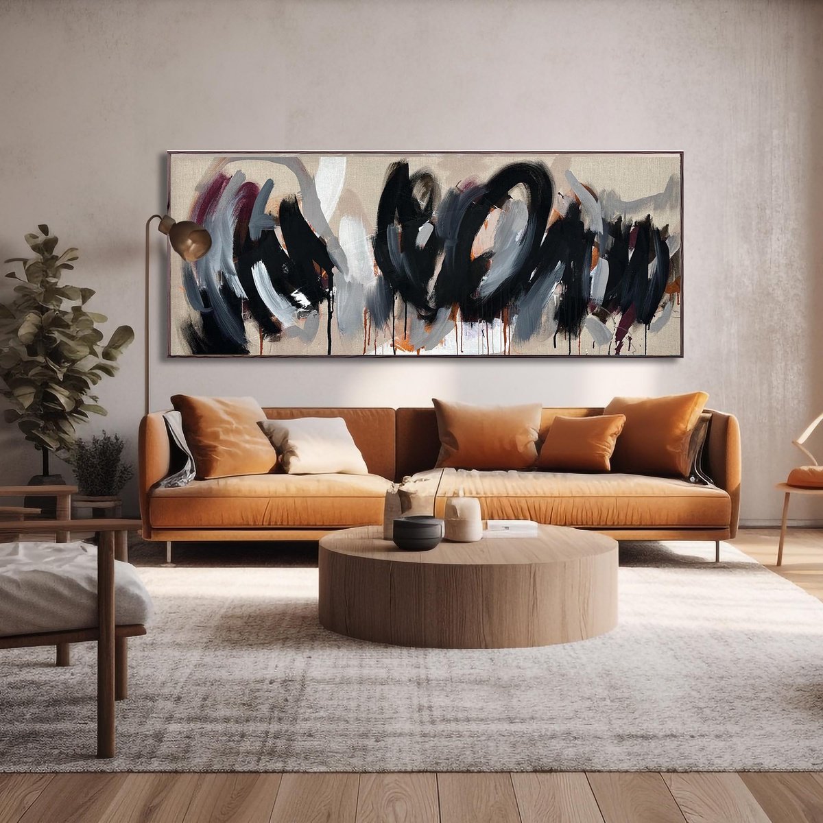 Abstract Oil Painting By Omar Obaid, 79 X 30", Running Out Of Steam, Original Artwork