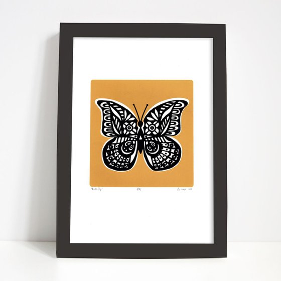 Butterfly in Saffron Yellow - Framed - FREE UK Delivery