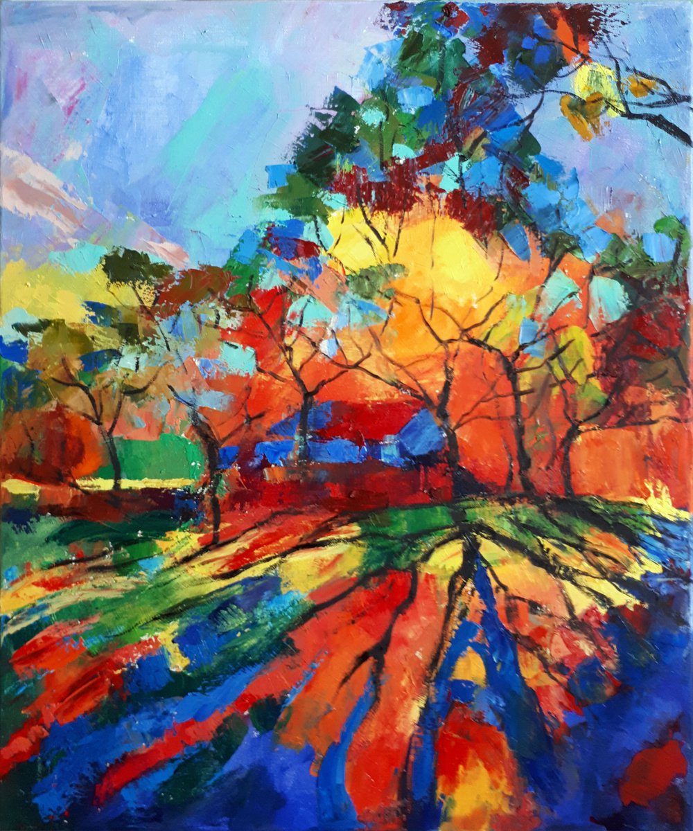 Abstract Landscape Oil Painting By Salana Art / Svetlana Samovarova, 20 X 24", Colors And Shadows I, Original Artwork