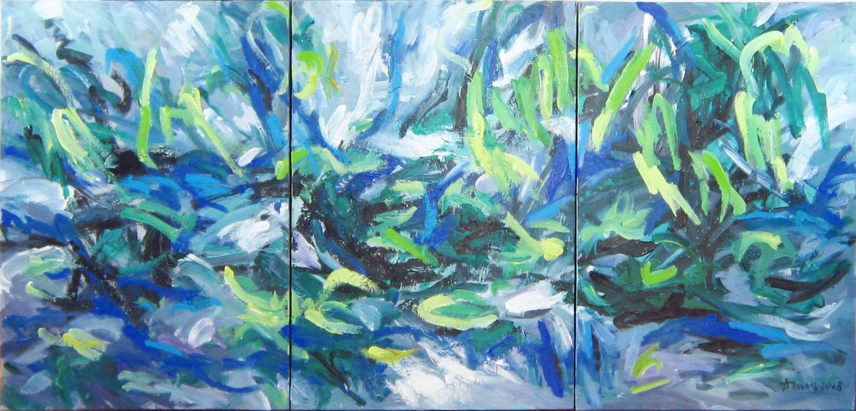 Abstract Acrylic Painting By Anh Tuan Le Le, 83 X 39, On The Lake ( 100X210Cm), Original Artwork