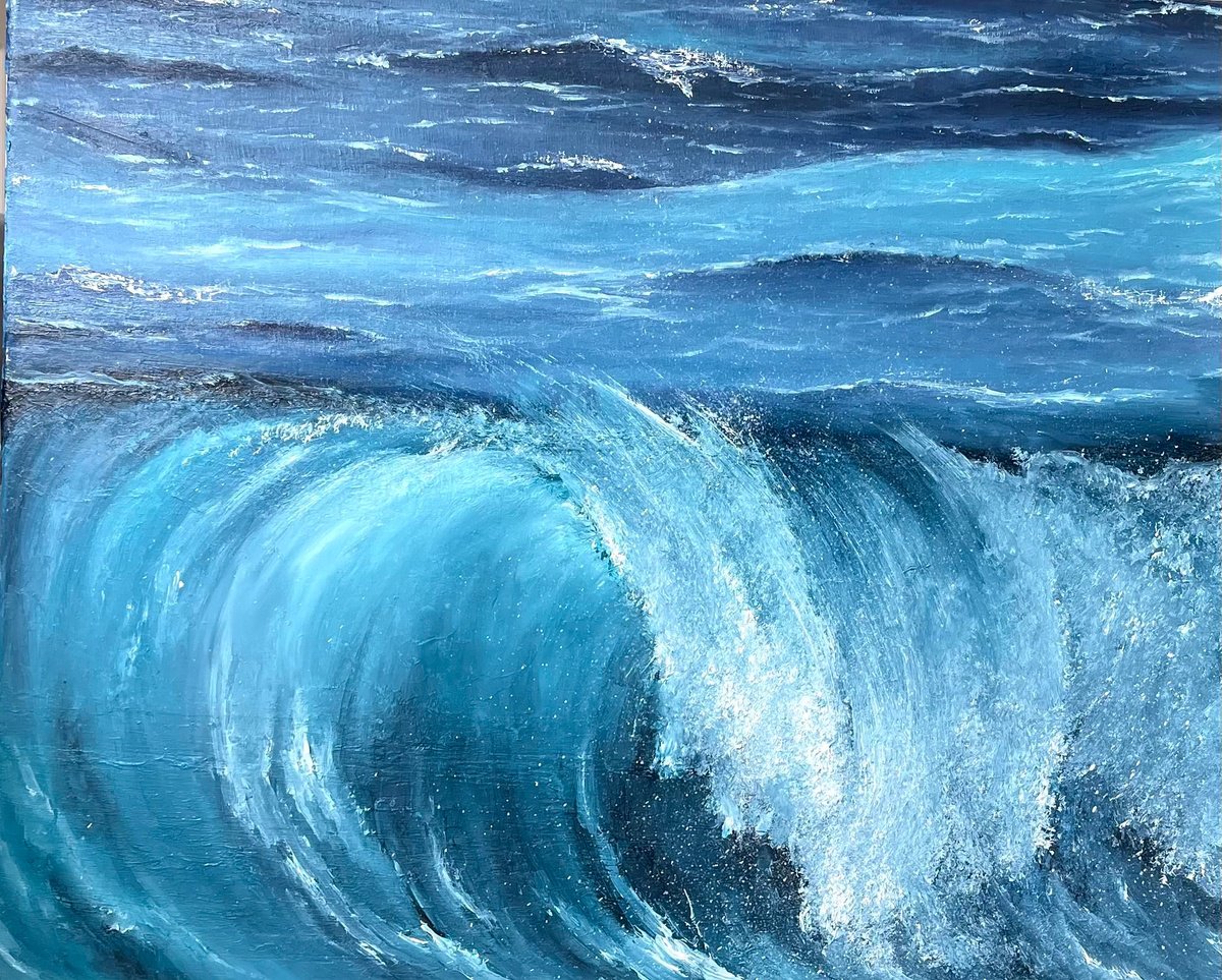 Abstract Landscape Oil Painting By Anastasiia Novitskaya, 24 X 20, Wave, Original Artwork