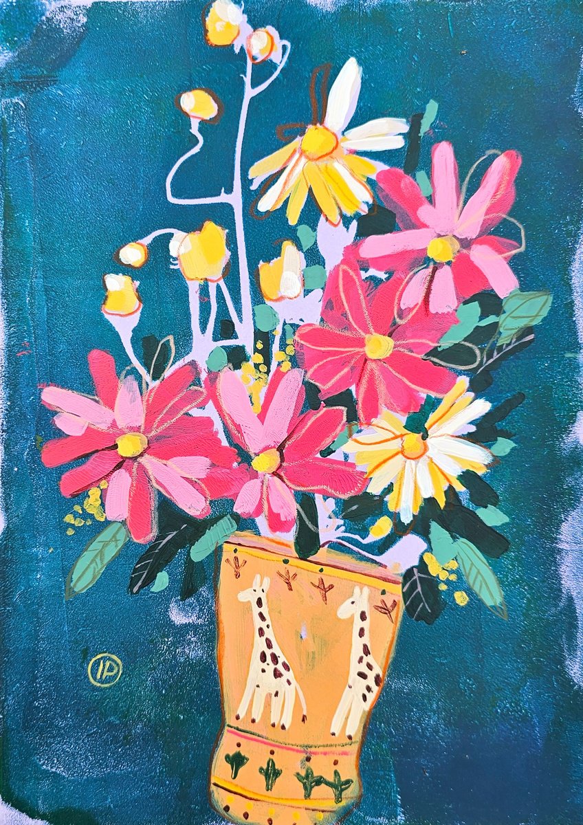 Impressionistic Animal Acrylic Painting By Irina Plaksina, 8 X 12, Giraffe Walks, Original Artwork