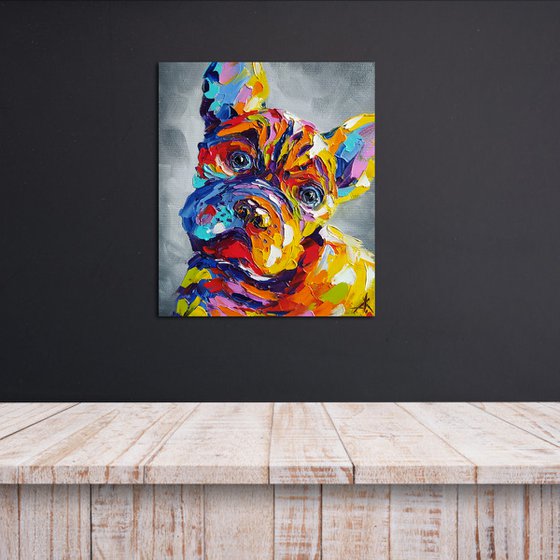 Waiting for food - French Bulldog, dog, animals, oil painting, French Bulldog oil painting, pet, pet oil painting, gift, animals art, bulldog