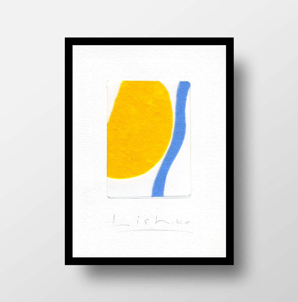 Expressive Abstract Collage By V. Lishko, 6 X 8", Yellow And Blue 21*15 Cm / 8,26*5,90 Inch \\, Original Artwork