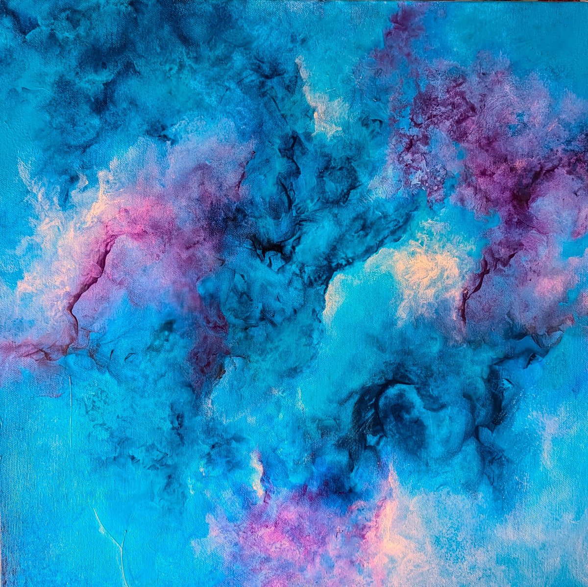 Organic Abstract Acrylic Painting By Lisa Price, 20 X 20", Tonight..., Original Artwork