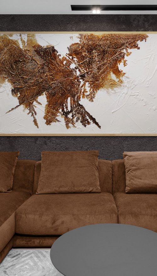 Honeycomb on Ice 190cm x 100cm White Brown Textured Abstract Art by Franko