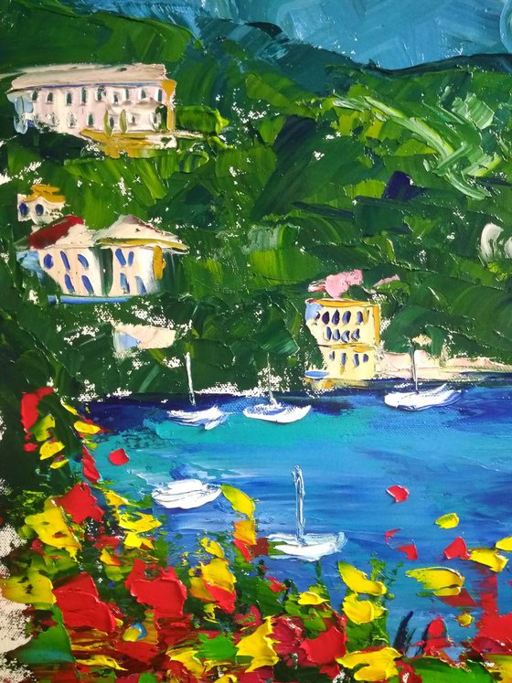 Portofino Italy Original oil painting on stretched canvas Italian Riviera Coastal Landscape