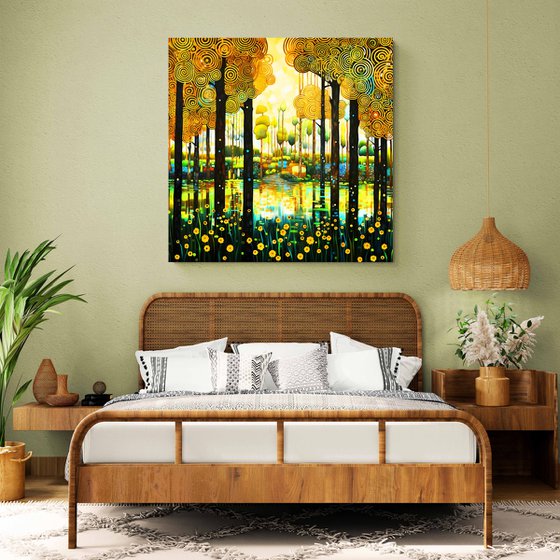 Warm green gold forest