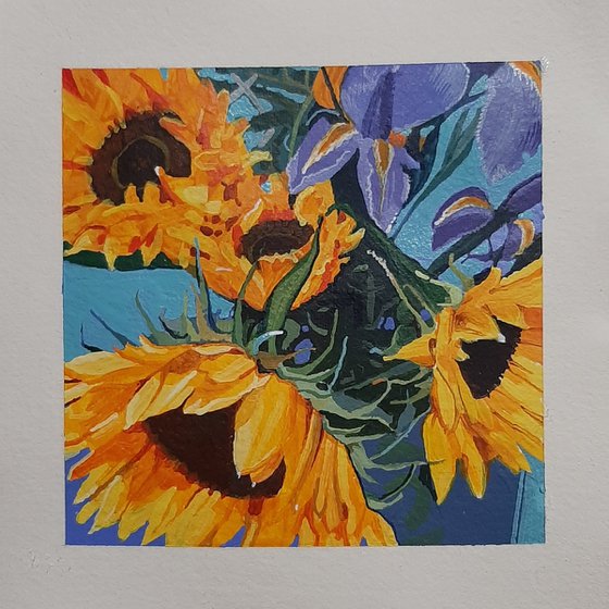 Sunflowers with Irises
