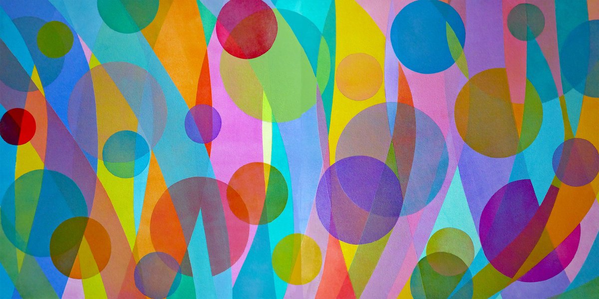 Geometric Abstract Acrylic Painting By Stephen Conroy, 47 X 24", Composed Of Translucent Layers, Original Artwork