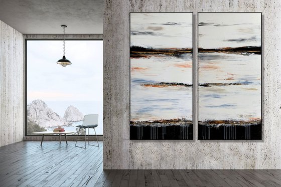 Light Of Day - SET OF 2 LARGE ABSTRACT PAINTING (DIPTYCH) – MODERN LANDSCAPE PAINTING. READY TO HANG!