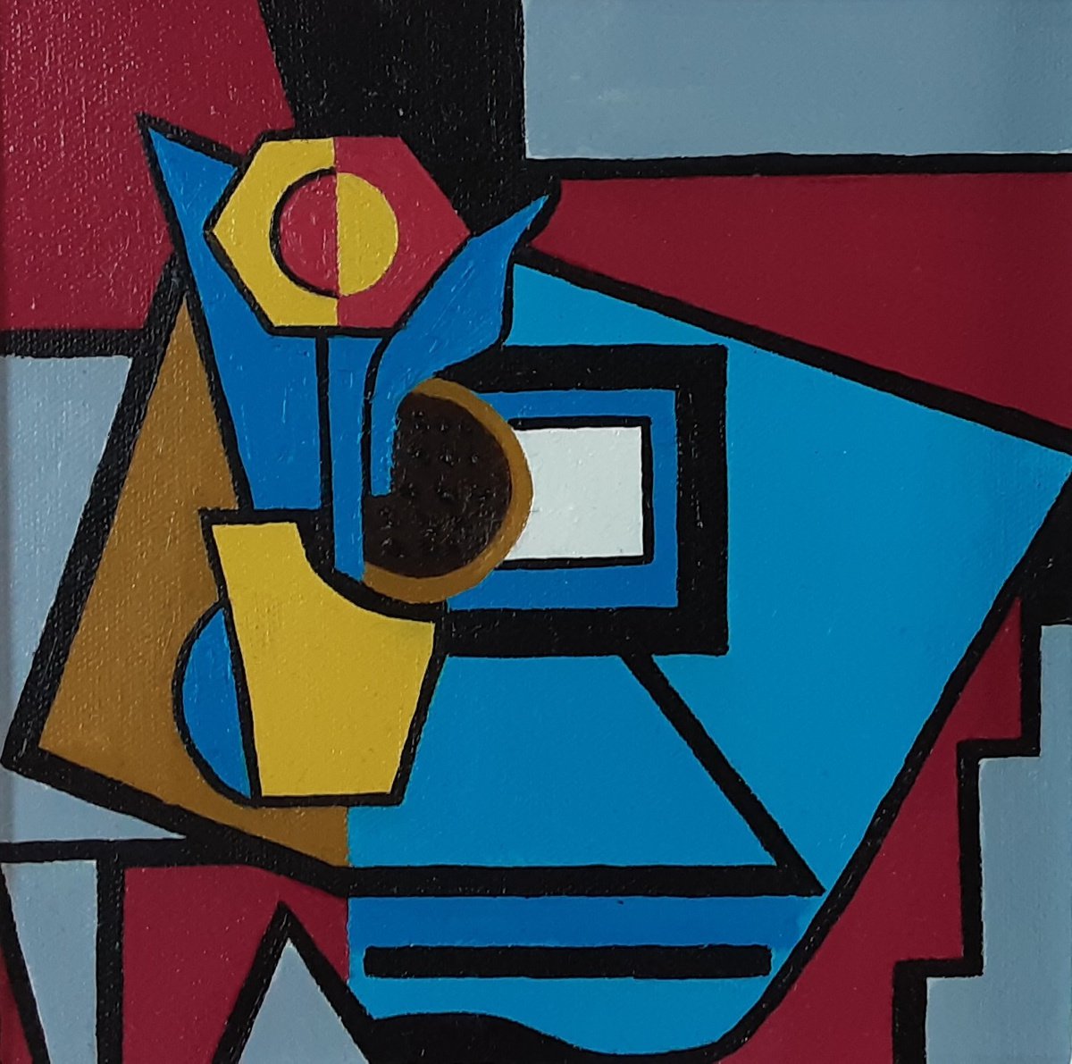 Organic Abstract Oil Painting By Paul Heron, 11 X 11", Still Life With Plant, Original Artwork