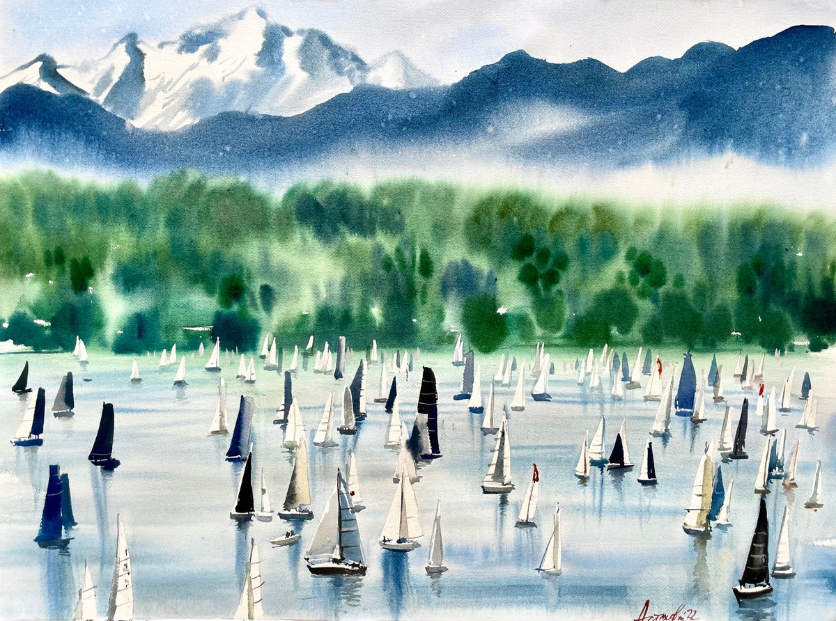 Impressionistic Landscape Watercolour By Ksenia Astakhova, 30 X 22", Le Bol D