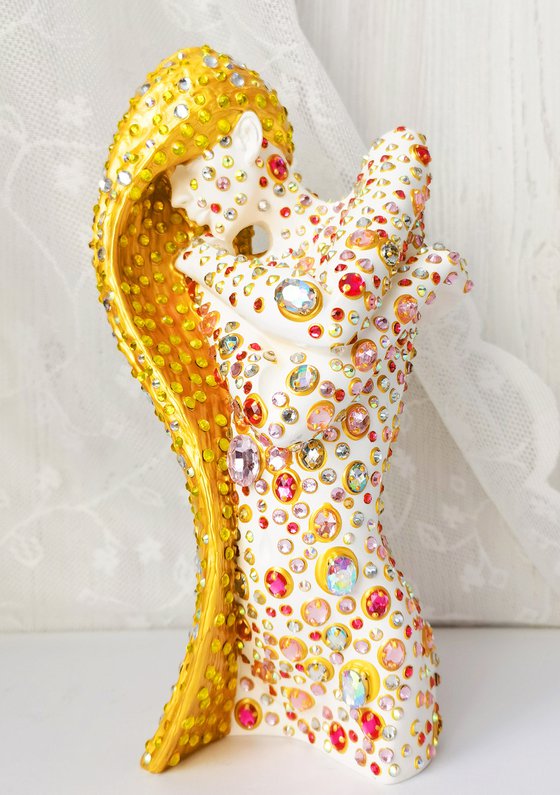 Nude erotic woman figure - abstract female sculpture with sun catcher crystals