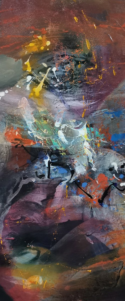 Beautiful enigmatic abstract large painting mindscape by master O Kloska by Kloska Ovidiu