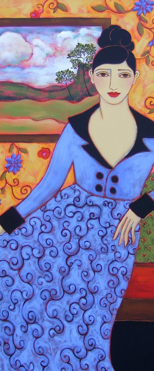 Woman with Azure Gown & Landscape by Karen Rieger