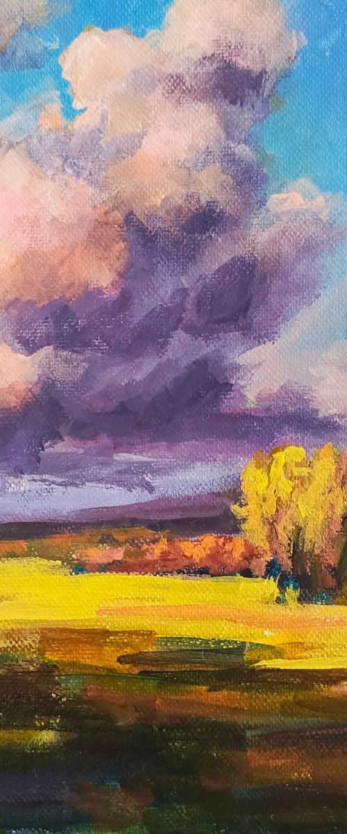 Sunny landscape sky clouds by Anastasia Art Line