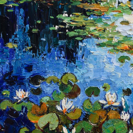 Water lilies Original Oil painting 90 x 90 cm FREE SHIPPING