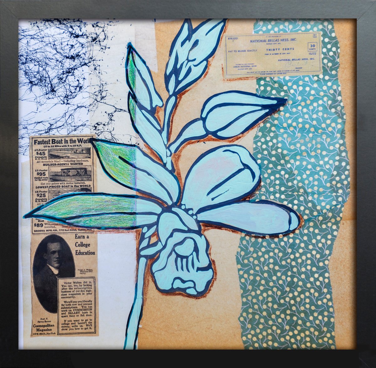 Illustrative Botanical Collage By Ariadna De Raadt, 13 X 13, Floral Card. Retro 4, Original Artwork