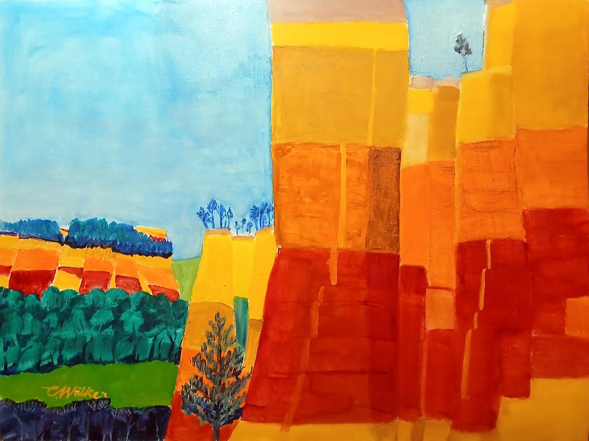 Impressionistic Landscape Oil Painting By Chris Walker, 16 X 12, Roussillon I, Original Artwork