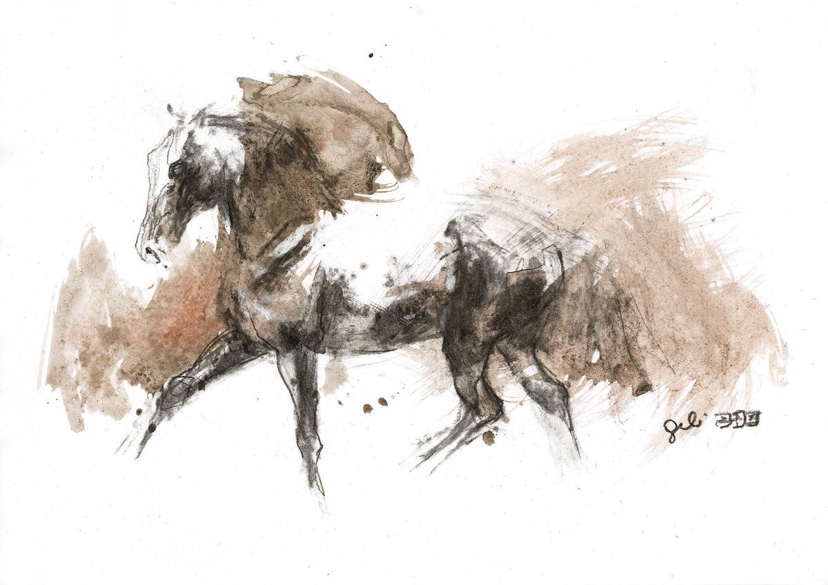 Expressive Animal Painting By Benedicte Gele, 12 X 8, Equine Nude 288, Original Artwork