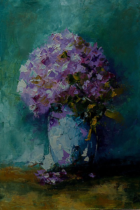 Flowers in vase. Still life painting for gift