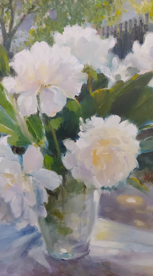 Peonies on the table by Valentina Andrukhova
