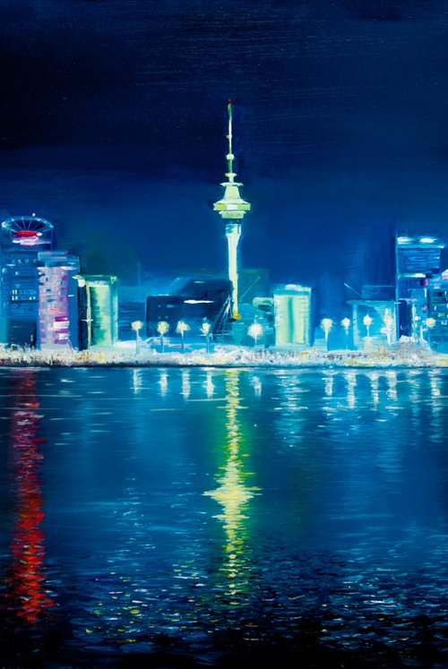 Night city. Oil painting. by Tetiana Vysochynska