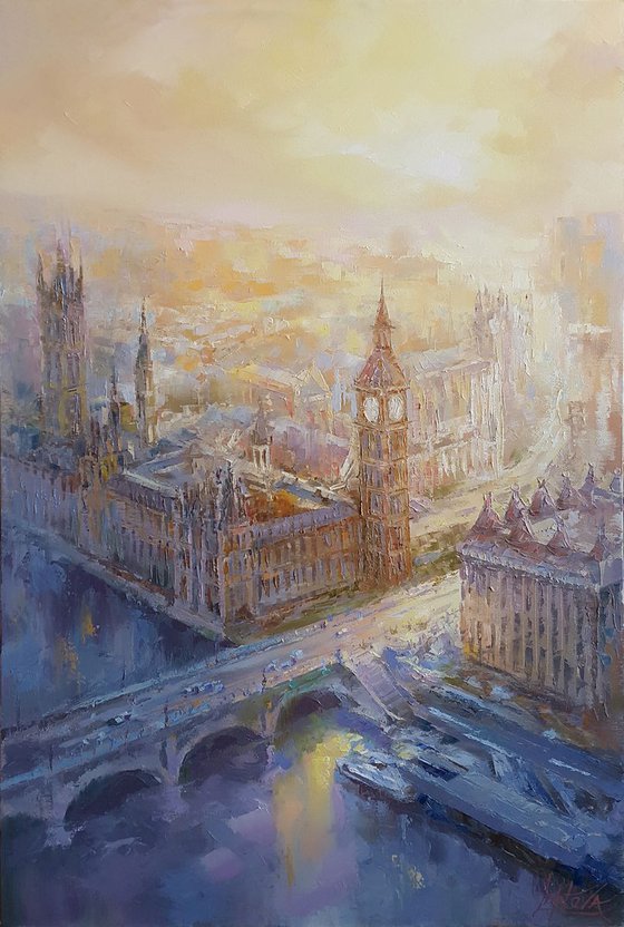 Painting Loved London, palette knife, Oil on canvas, 60x90cm