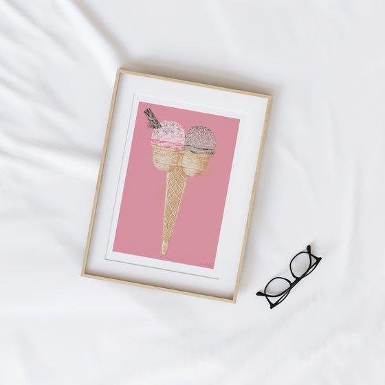 2 Scoop Cone - Stippling illustration print