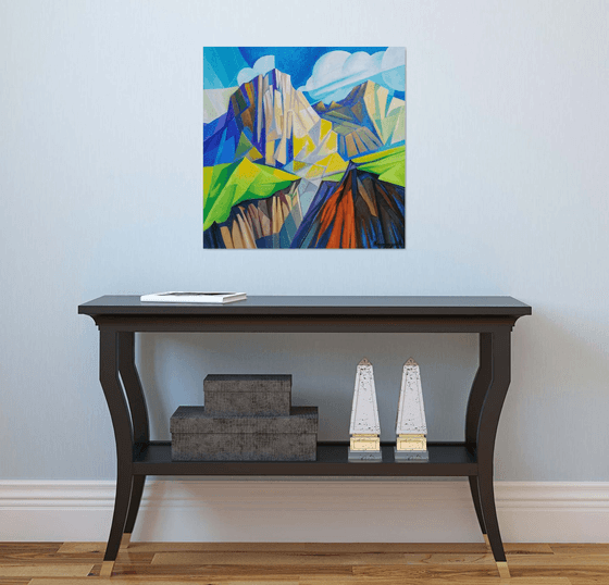 Cubism - Mountains - 1 (60x60cm, cubism, oil painting, ready to hang)