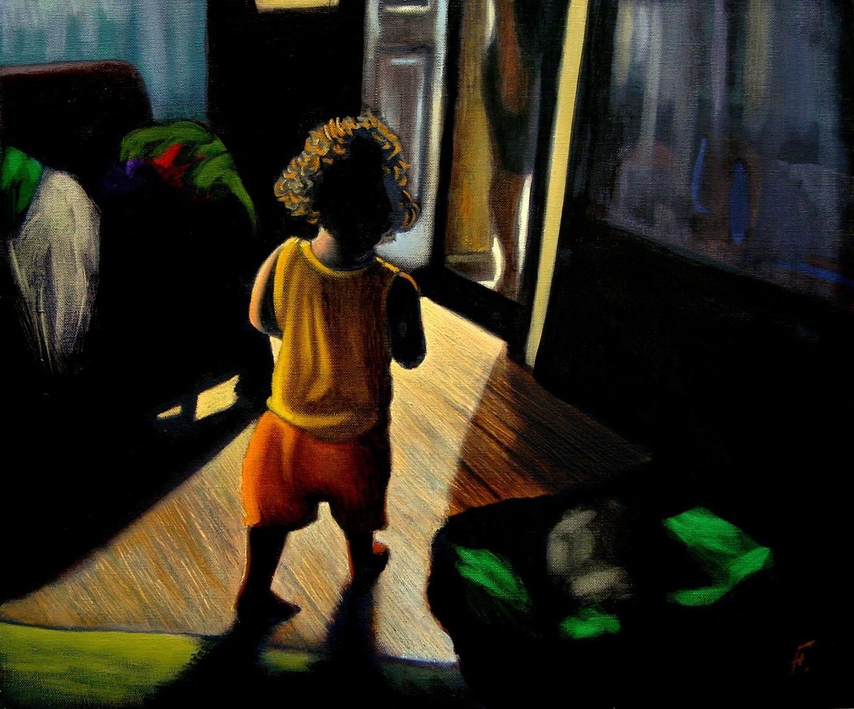 Impressionistic Portrait Oil Painting By Nikola Gulev, 26 X 21", "At Daybreak", Original Artwork