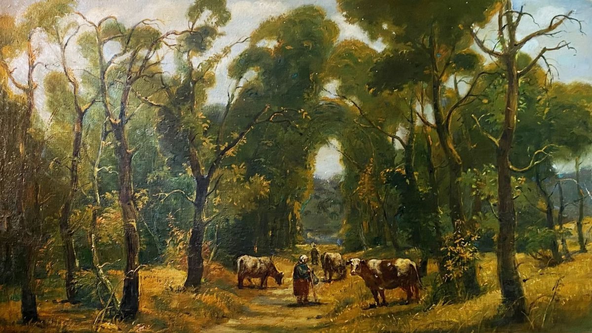 Impressionistic Landscape Oil Painting By Oleg And Alexander Litvinov, 15 X 26", Herd In Planting, Original Artwork