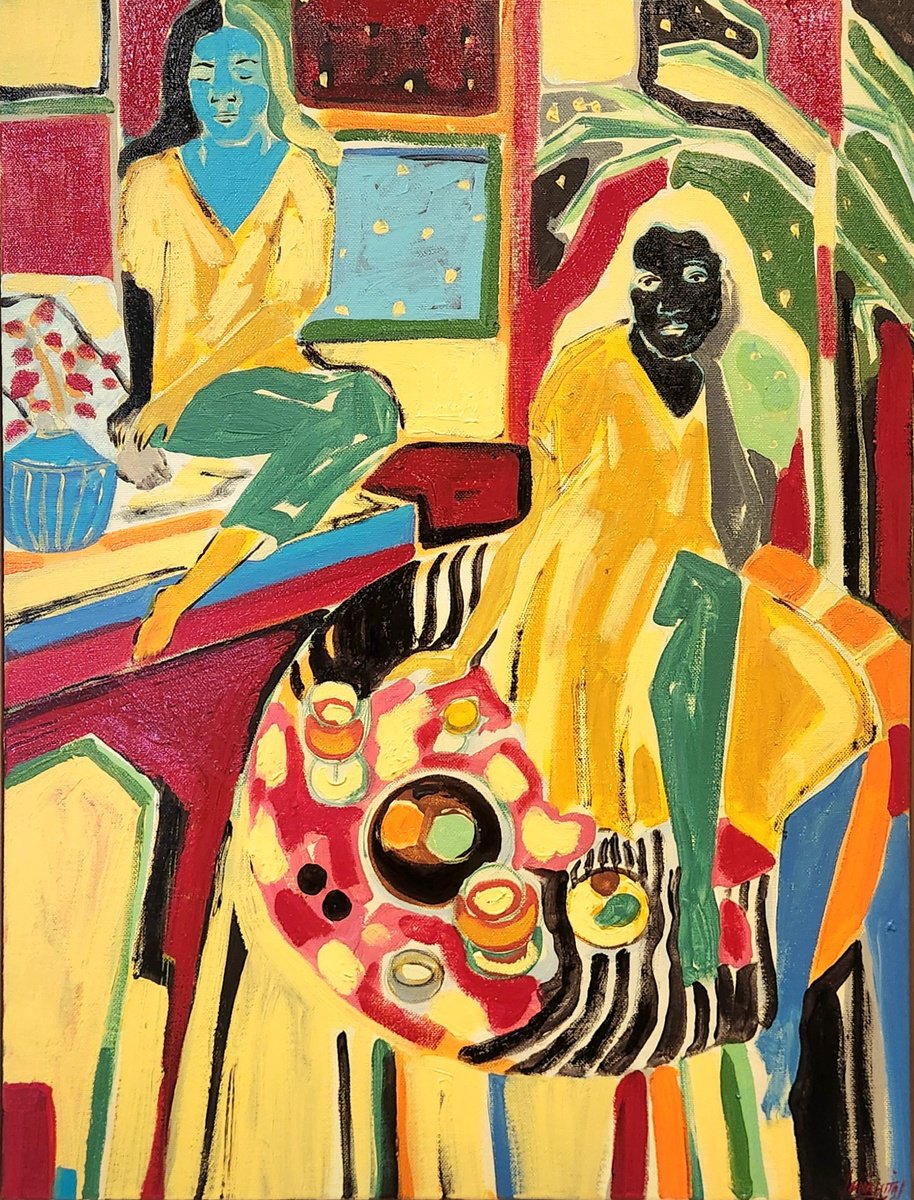 Expressive Portrait Oil Painting By Anahita Amouzegar, 19 X 25, Afternoon Radiance, Original Artwork