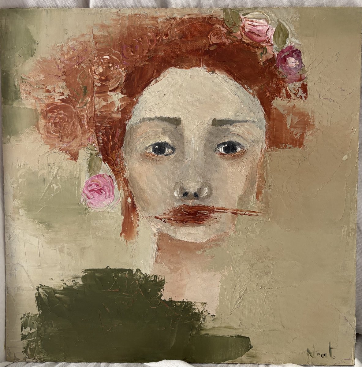 Expressive Oil Painting , Wild Roses Female Portrait By Daniela Nocito, 12 X 12, Artwork For Sale On Artfinder
