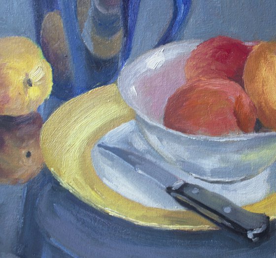 Peaches in a Bowl - Still Life Painting, One of a kind artwork, Home decor