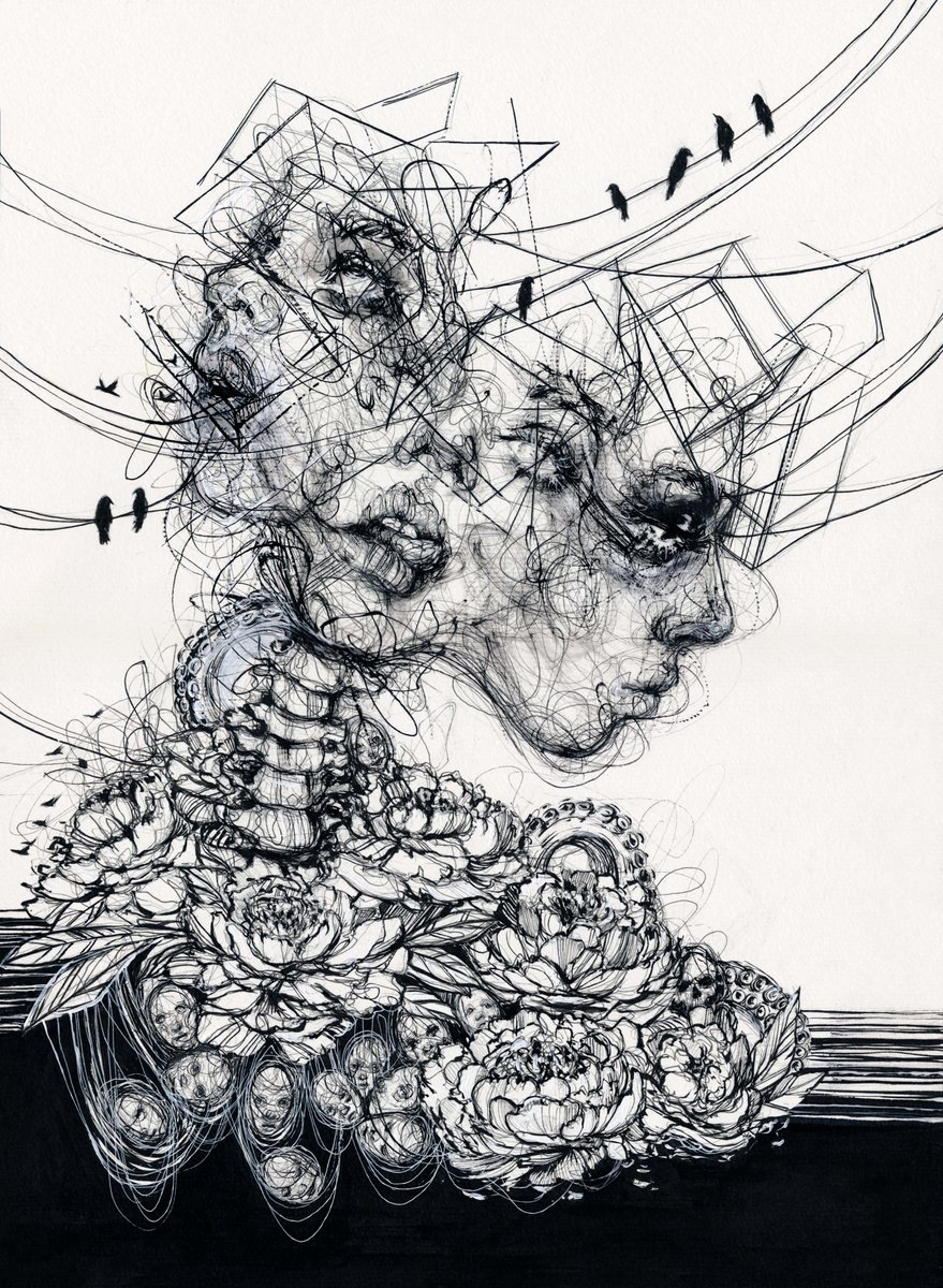 Expressive Portrait Ink Drawing By Doriana Popa, 12 X 16, Life, Original Artwork