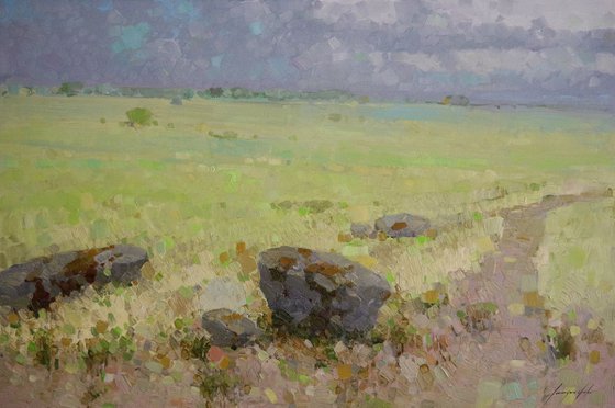 Meadow, Landscape oil painting, One of a kind, Signed, Handmade artwork